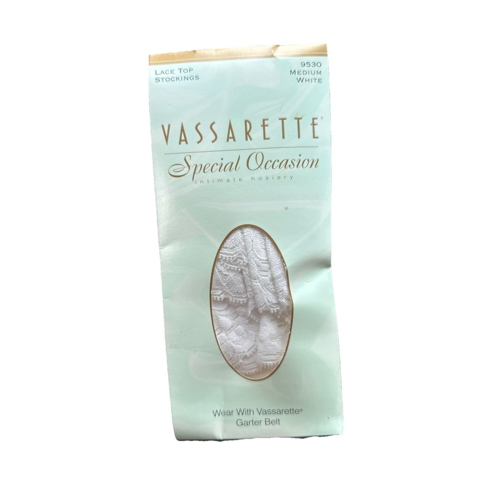 Vassarette Intimate Hosiery Lace Trim Garter Stockings White Size M 9530 USA